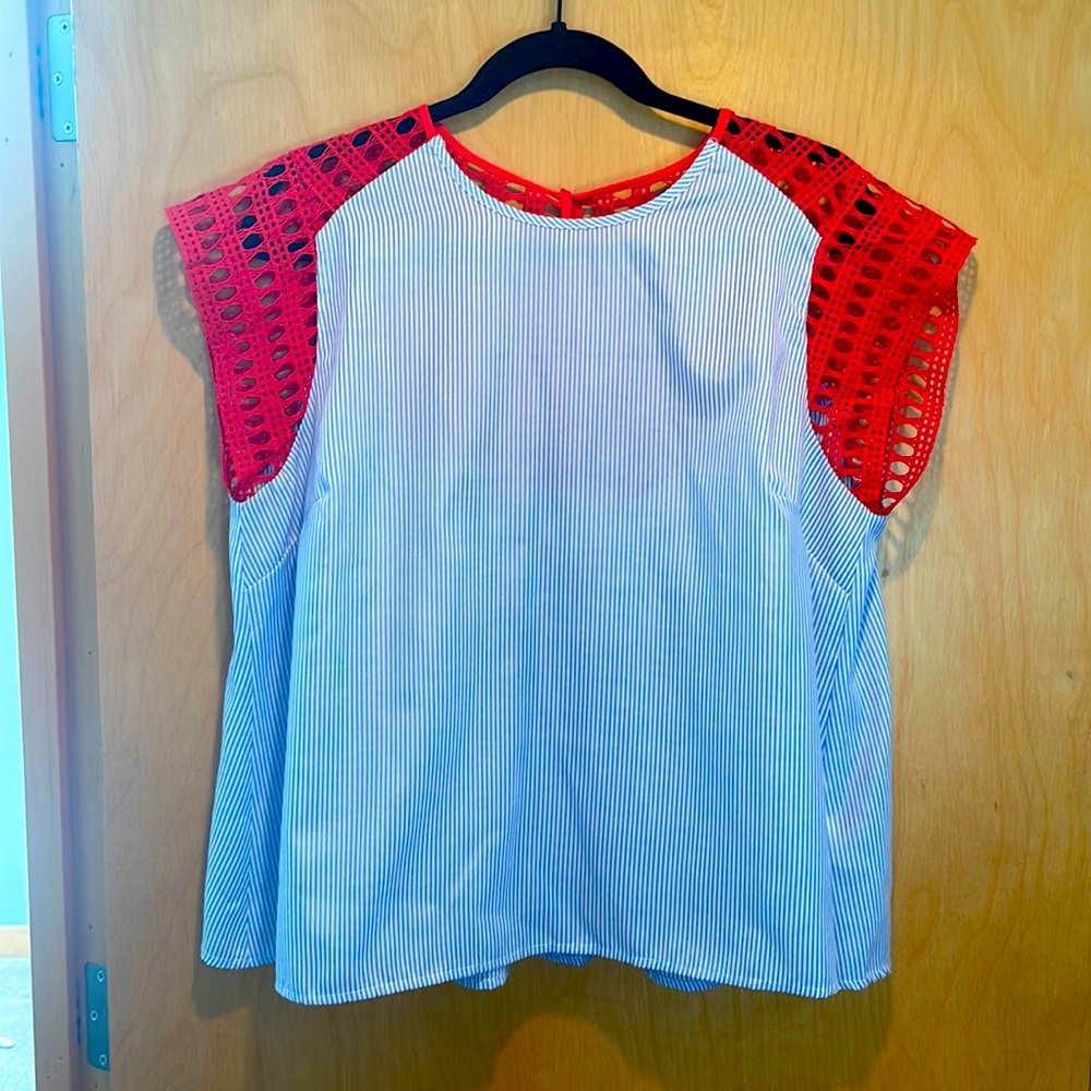Maeve Top with Red Crochet Cap Sleeve